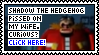 A stamp of Dr.Eggman from Sonic Adventure 2 in a government base, with text on a white background to the right reading: 'shadow the hedgehog pissed on my wife. curious?' and under that in blue:'click here!'